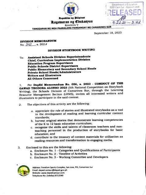 DM NO. 341, S. 2024 SCHEDULE OF OPEN RANKING AND .